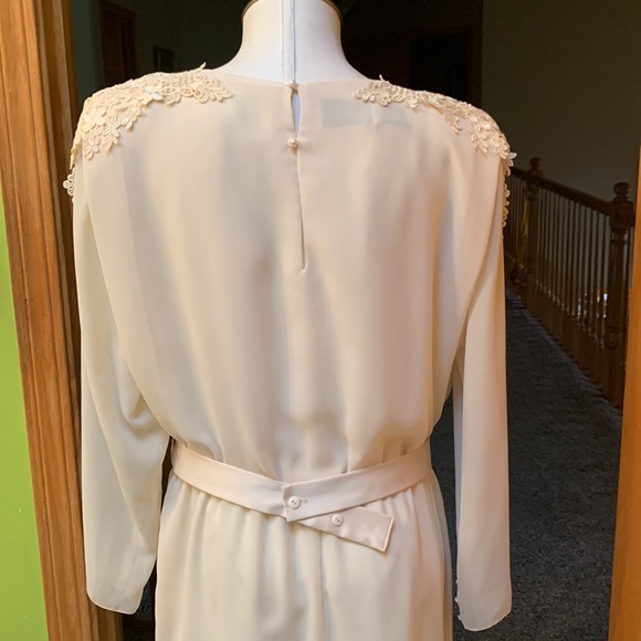 Vintage Ivory cream oversized floral lace collar church dress large - Picture 13 of 17